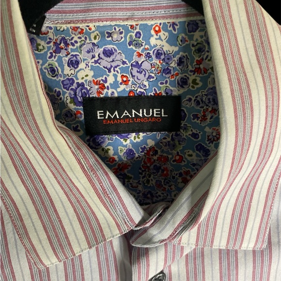 Emanuel Ungaro Men’s Dress shirt Sz L Maroon/Blue Stripe EUC - Picture 7 of 9
